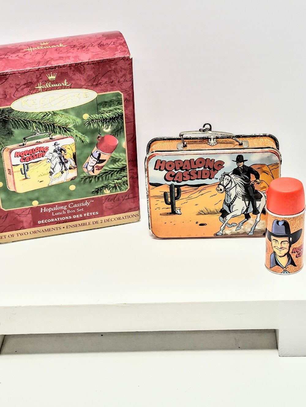 Hallmark Keepsake Ornament Hopalong Cassidy Lunch Box &Thermos set